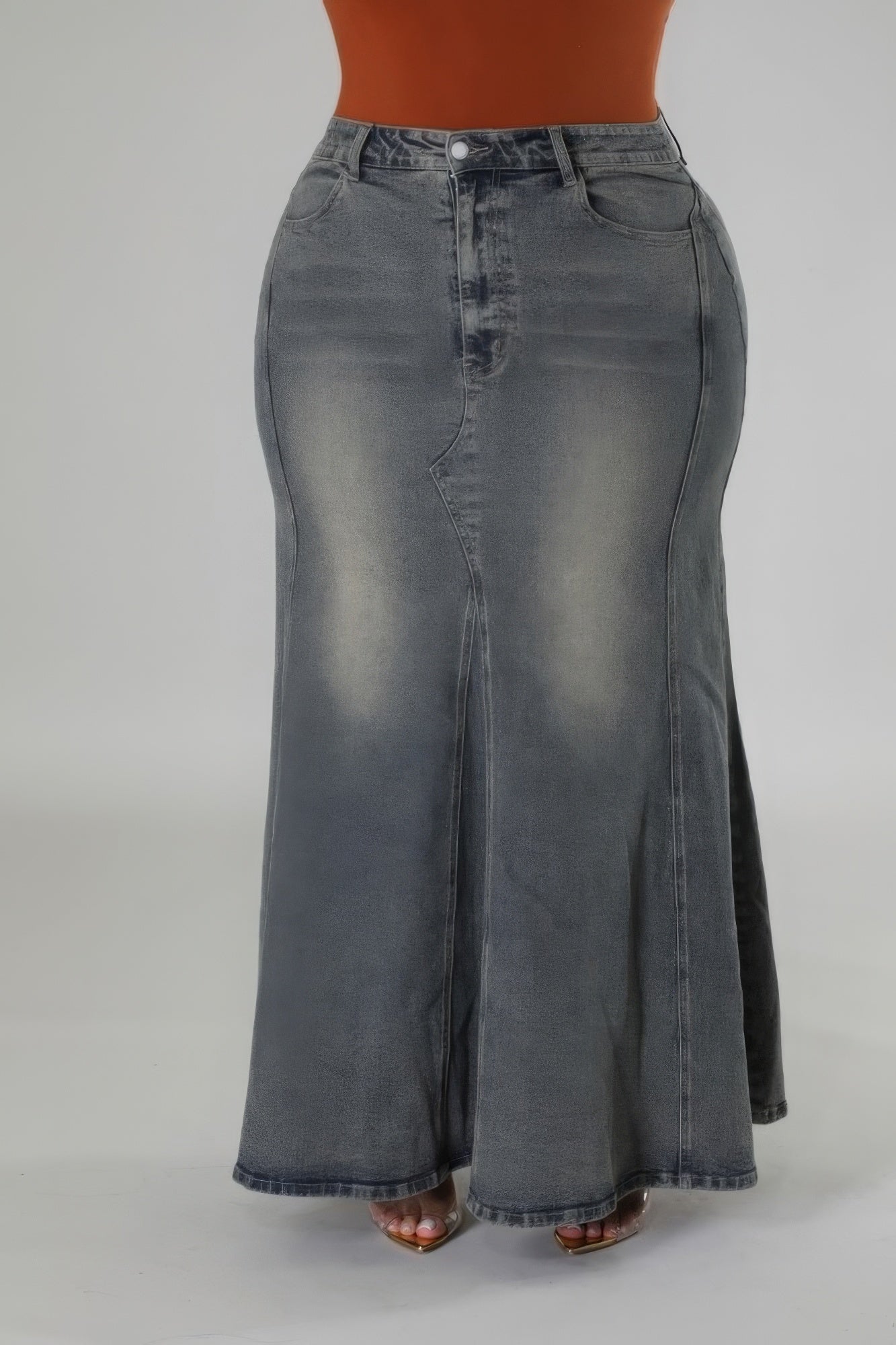 Plus Size High-Waisted Denim Stretch Skirt