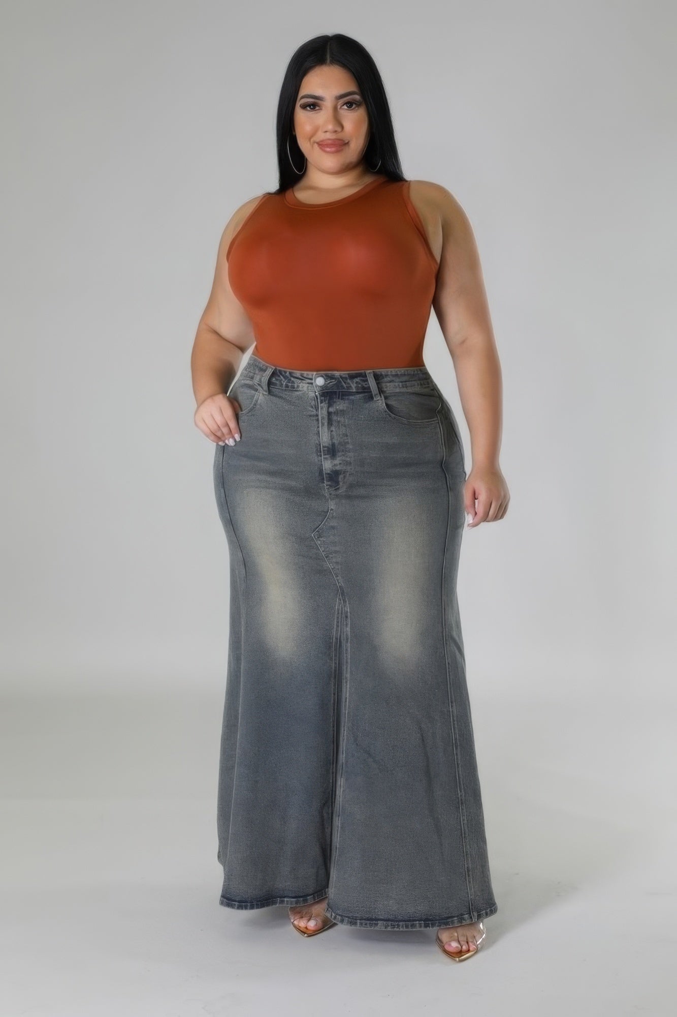 Plus Size High-Waisted Denim Stretch Skirt