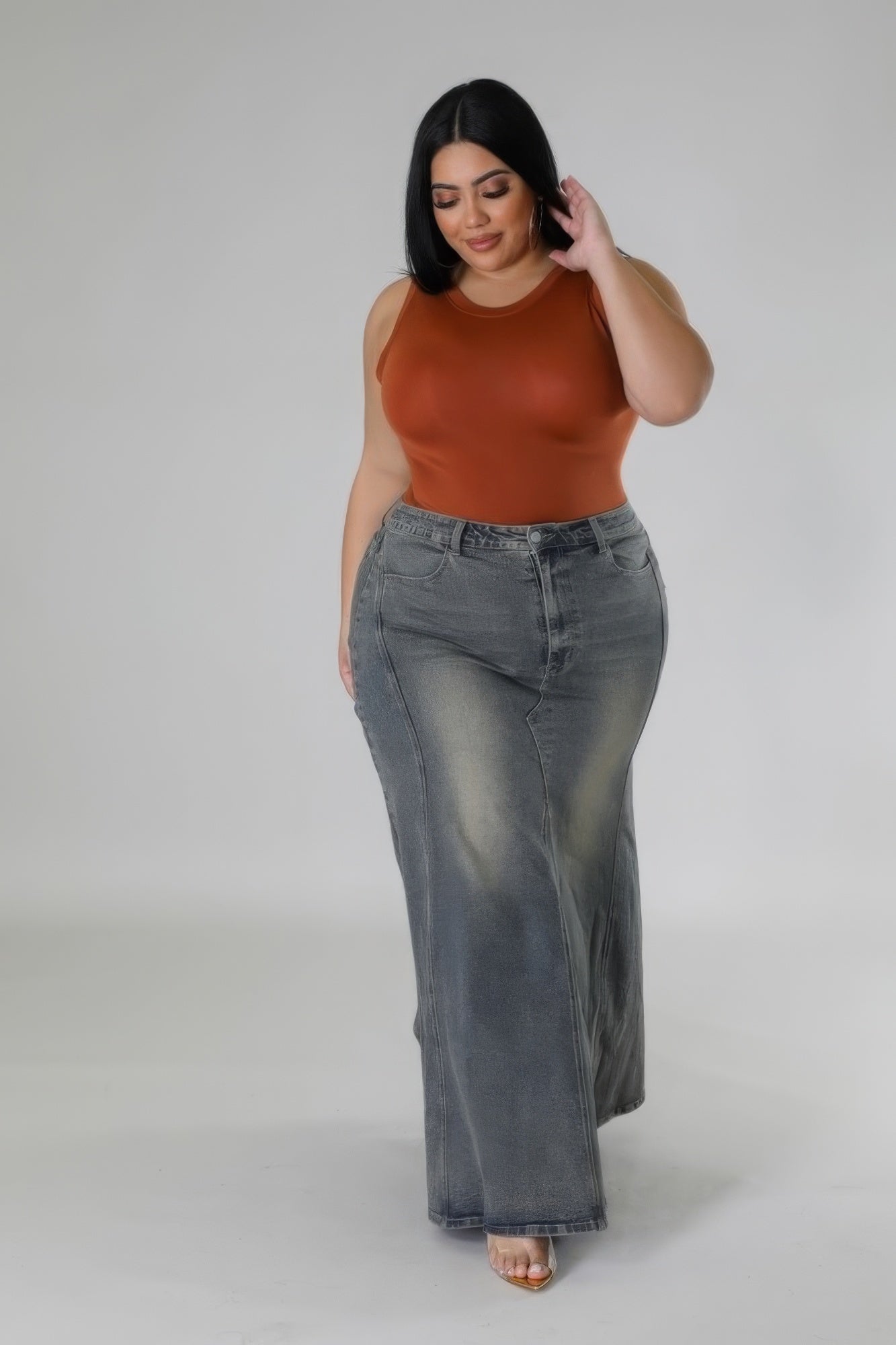 Plus Size High-Waisted Denim Stretch Skirt