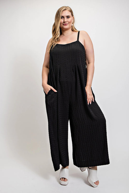 Plus Black Textured Woven Sleeveless Jumpsuit