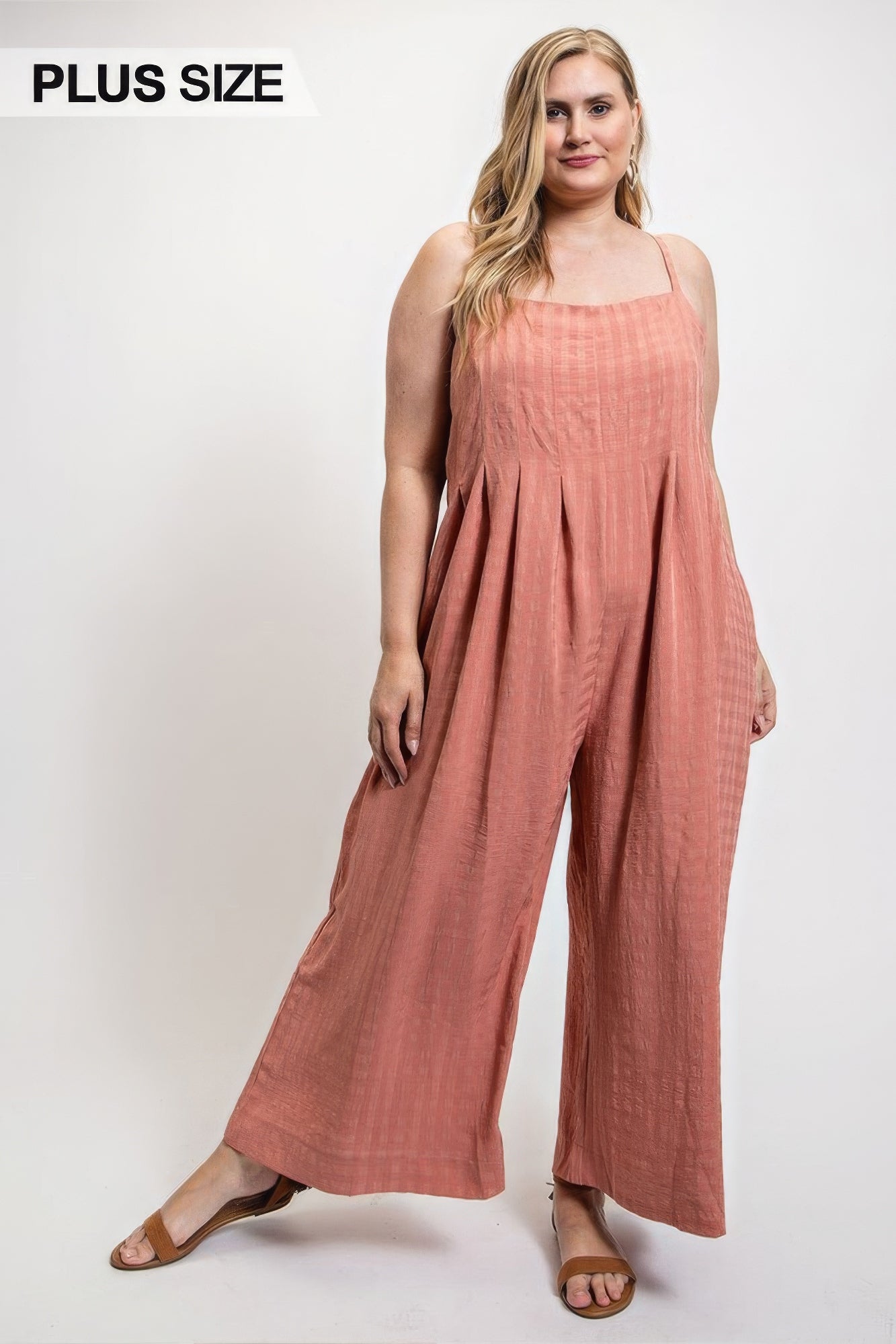 Plus Dusty Rose Textured Woven Sleeveless Jumpsuit