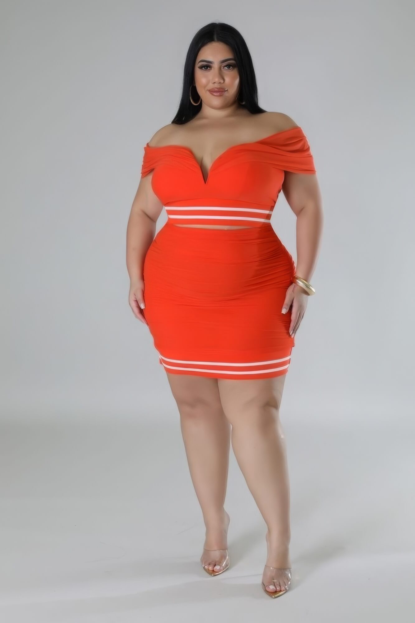 Plus Orange Stretch Skirt Set