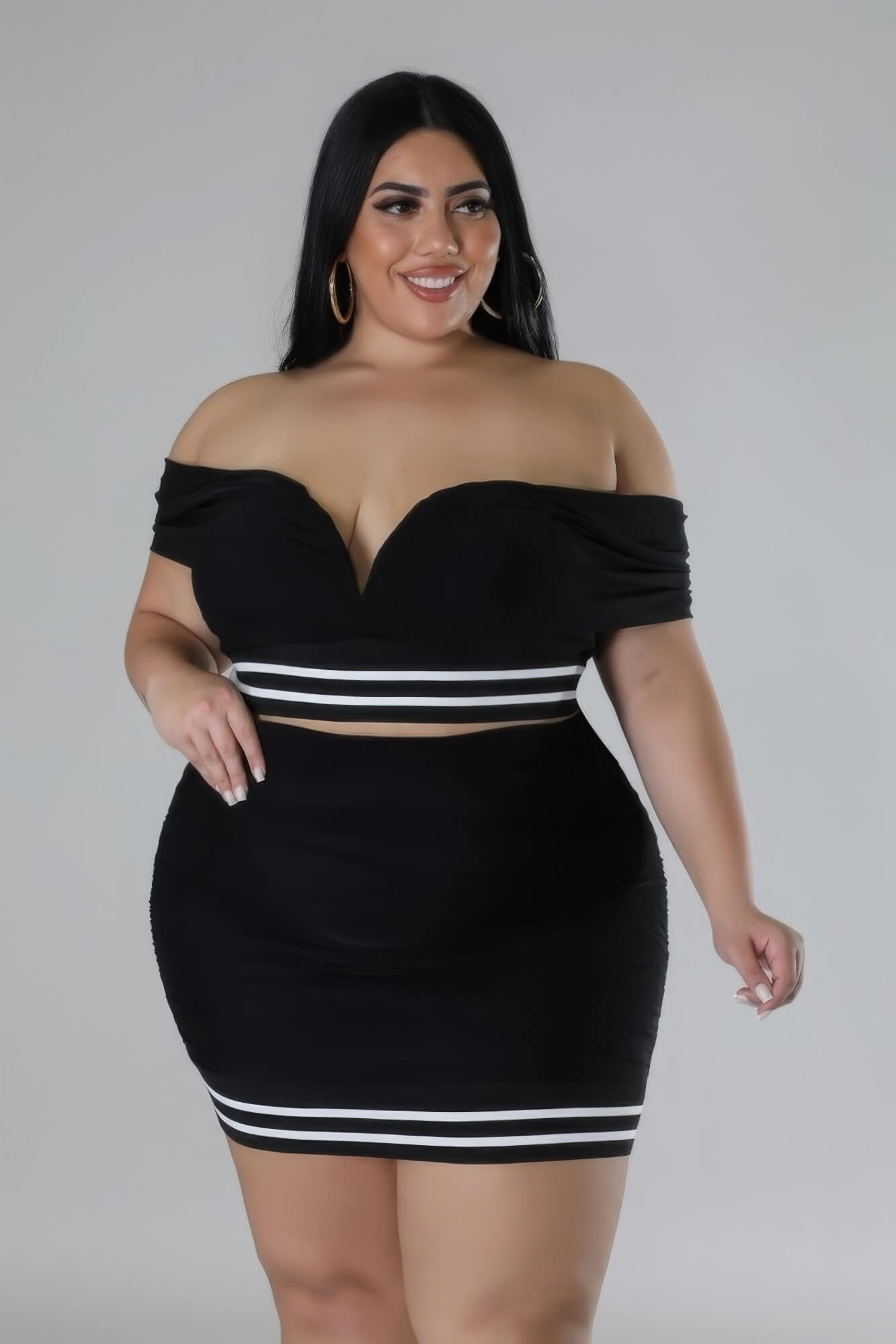 Plus Black Stretch Skirt Set