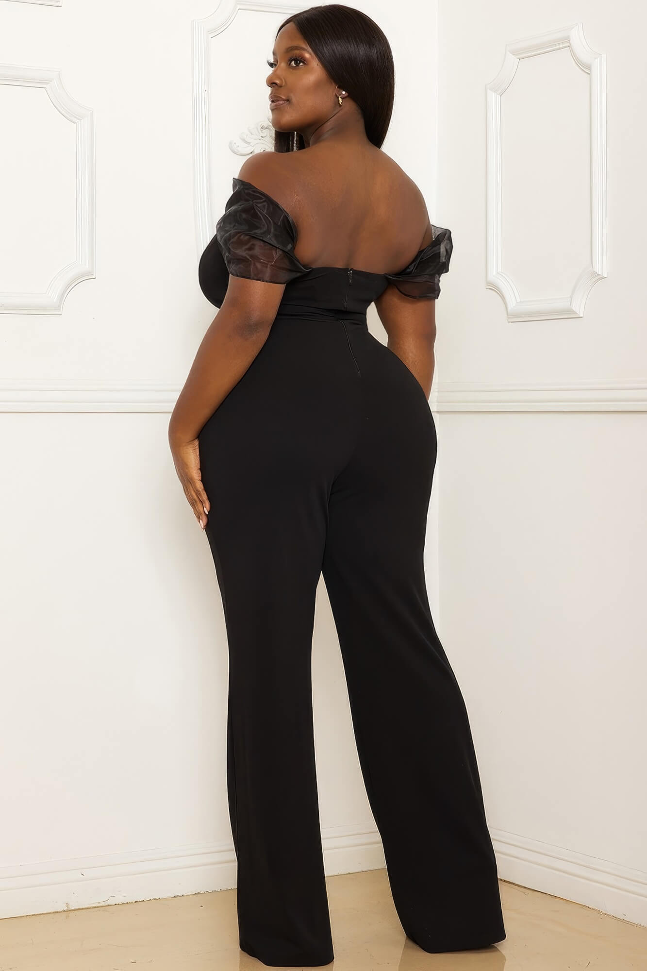 Plus Black Mesh Off The Shoulder Jumpsuit