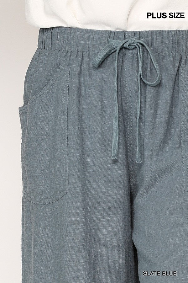 Plus Slate Blue Frayed Wide-Leg Pants with Pockets