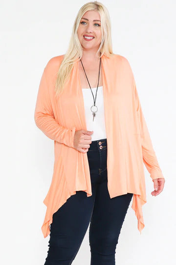 Plus Peach Long Sleeve Open Solid Cardigan