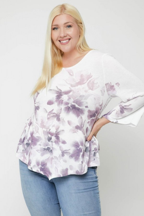 Plus Purple Floral Print Top