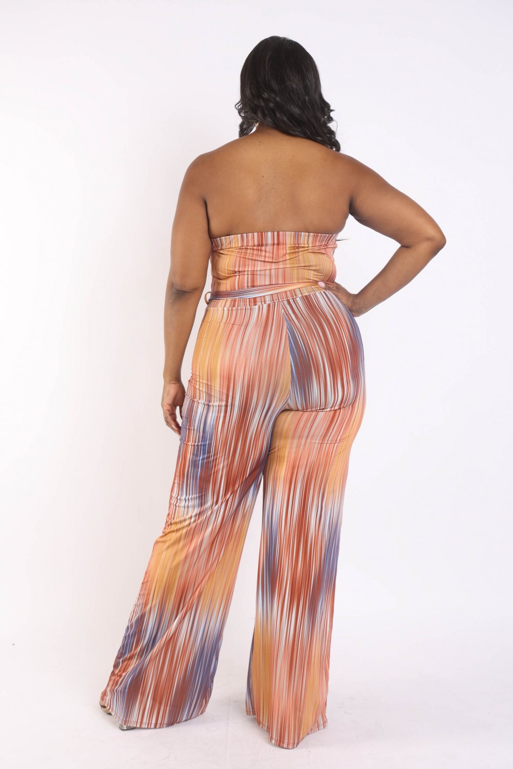 Plus Printed Orange Tube Jumpsuit with Self Belt