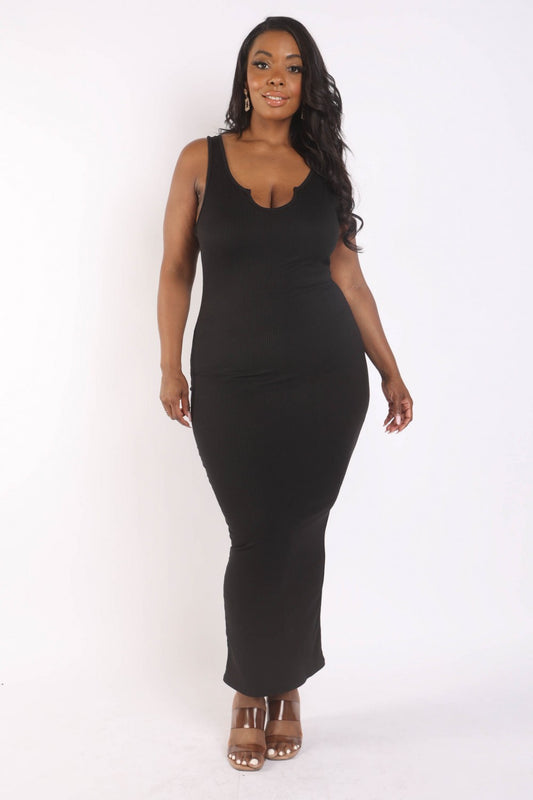 Plus Black Ribbed Tank Maxi Dress