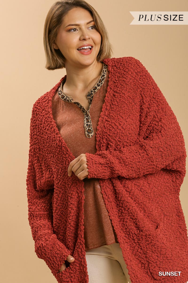 Plus Sunset Open Front Oversized Cardigan Sweater with Pockets