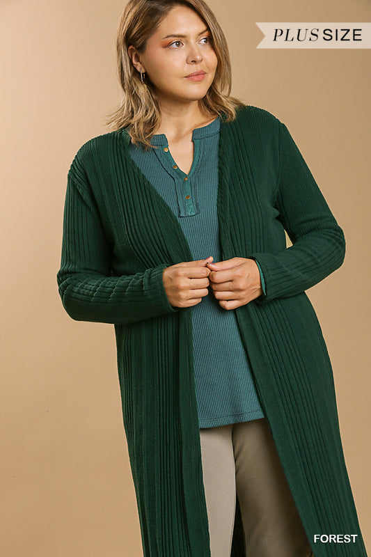 Plus Forest Open Front Long Body Cardigan