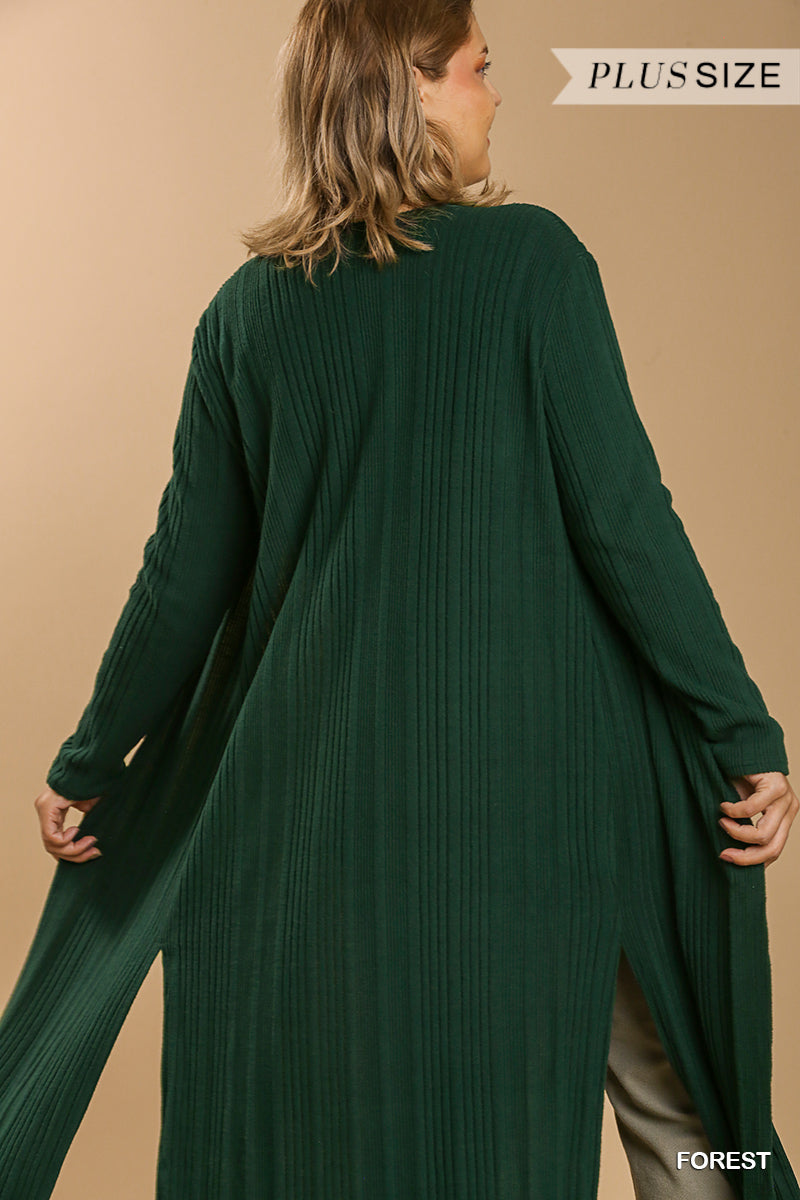 Plus Forest Open Front Long Body Cardigan