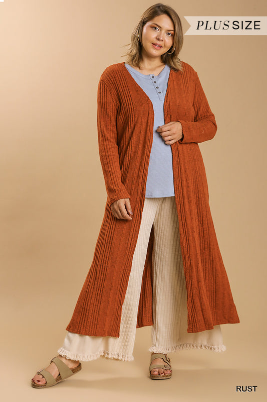 Plus Rust Open Front Long Body Cardigan