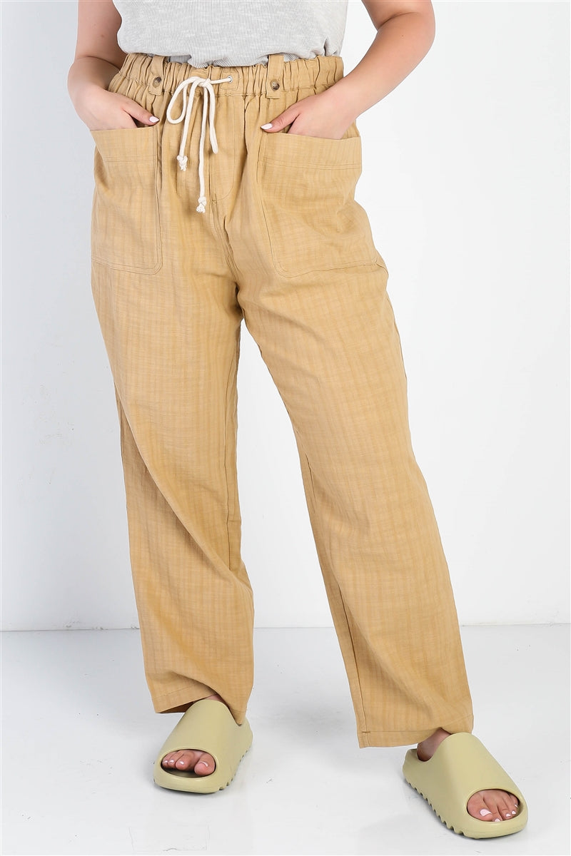 Plus Camel Textured Two-Pocket Pants