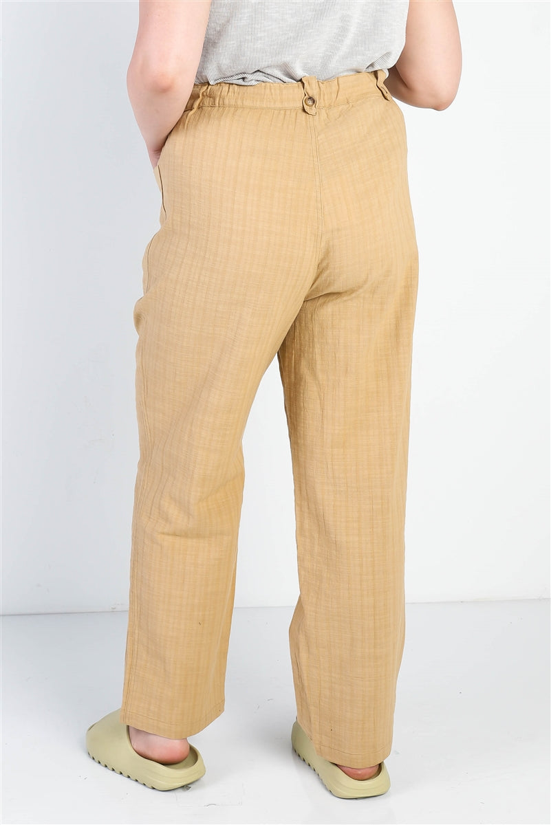 Plus Camel Textured Two-Pocket Pants