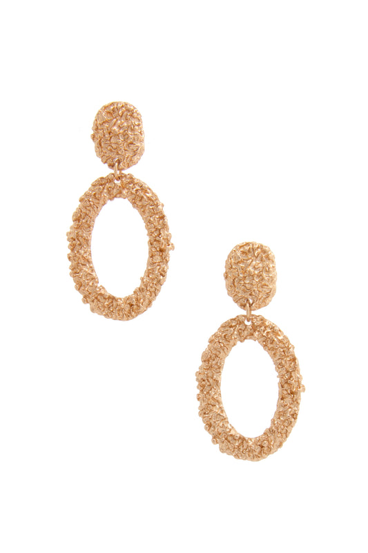 Oval Metal Dangle Earrings in Gold and Rhodium