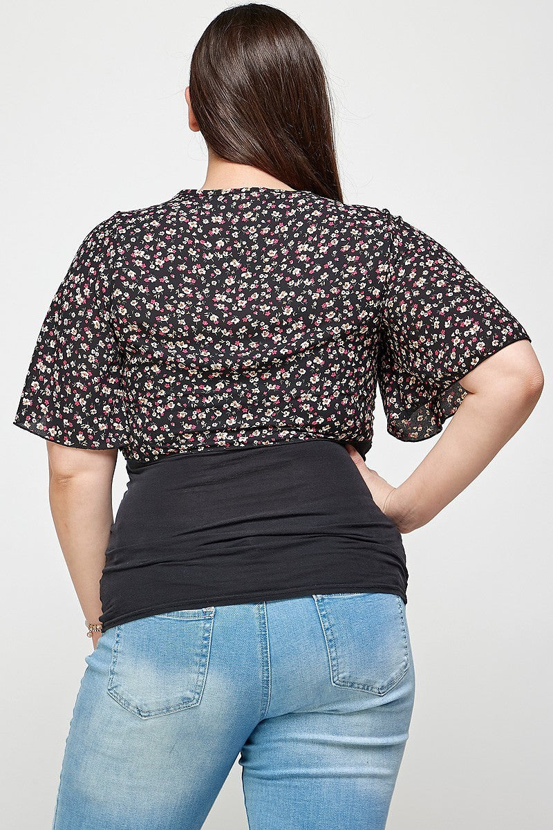 Plus Black Ditsy Floral Print Cropped Bolero Cardigan