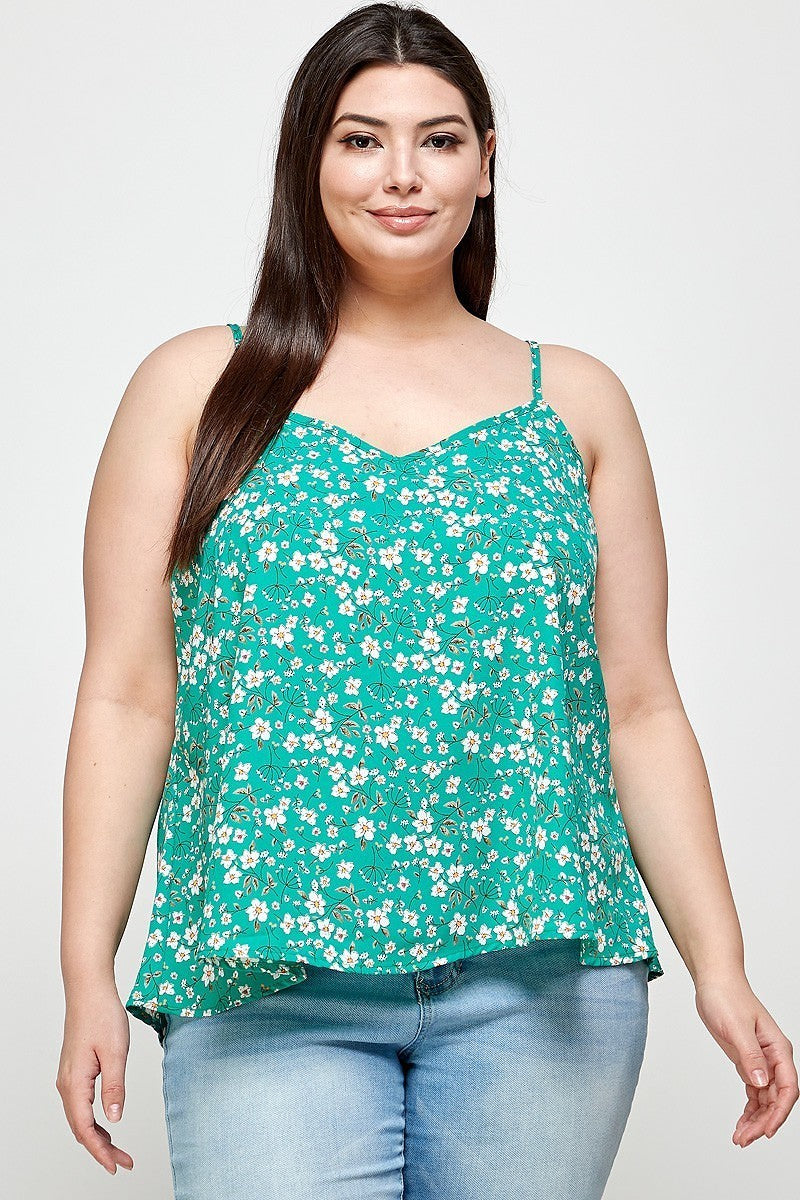 Plus Green Ditsy Floral Print Cami Top