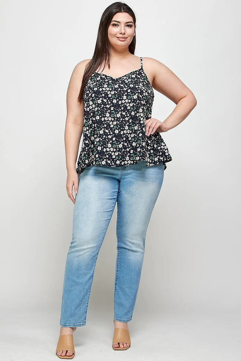 Plus Navy Ditsy Floral Print Cami Top