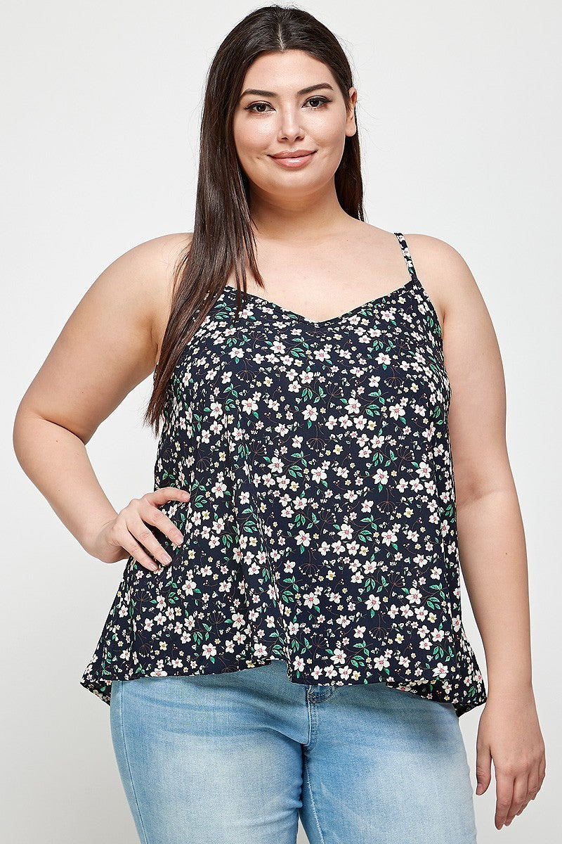 Plus Navy Ditsy Floral Print Cami Top