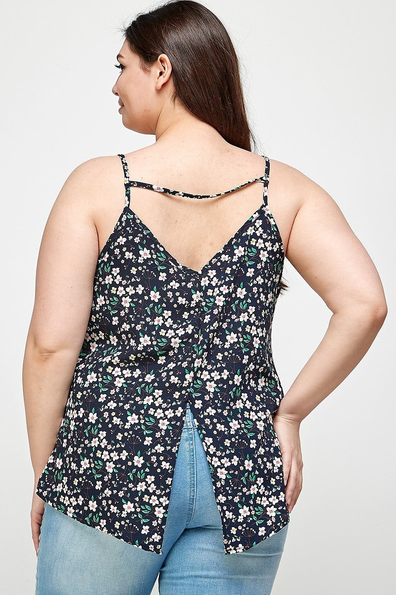 Plus Navy Ditsy Floral Print Cami Top