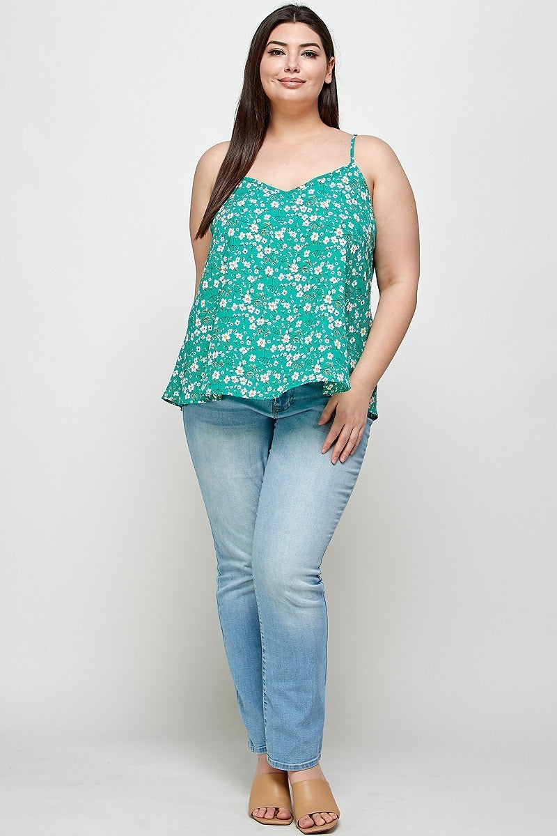 Plus Green Ditsy Floral Print Cami Top