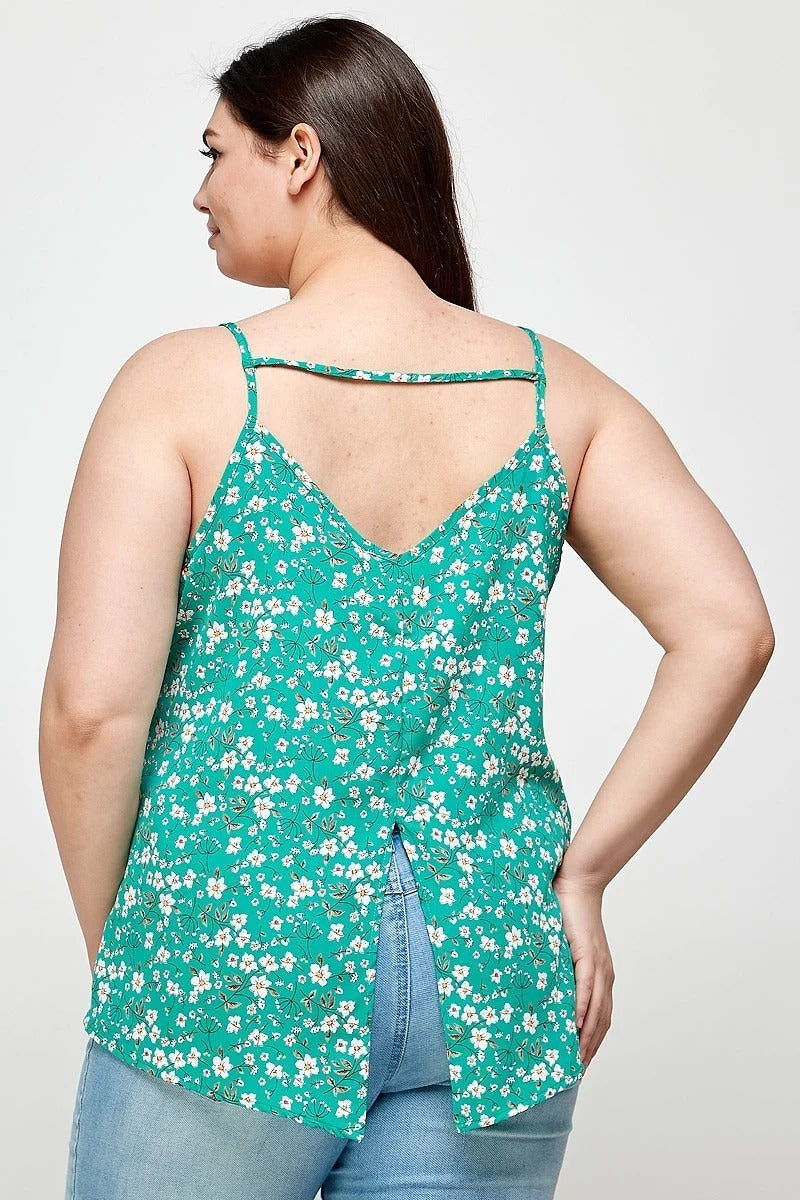 Plus Green Ditsy Floral Print Cami Top