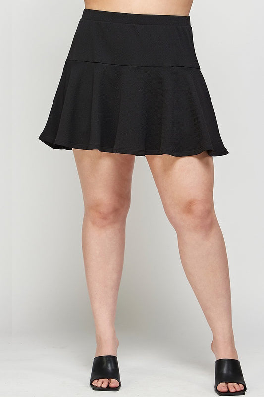 Plus Black Solid Knit Skort