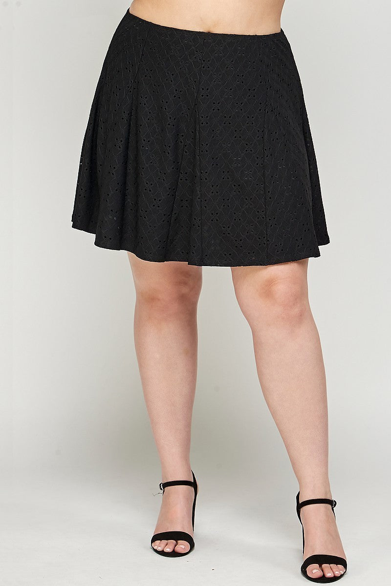 Plus Black Knit Eyelet A-line Skirt