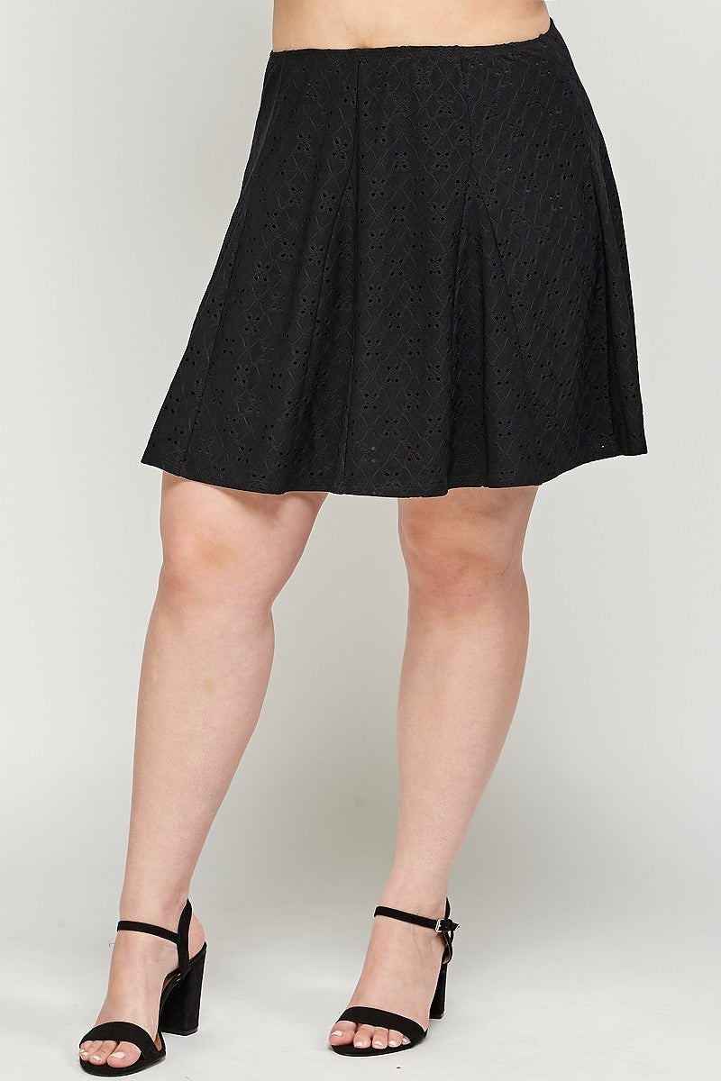 Plus Black Knit Eyelet A-line Skirt