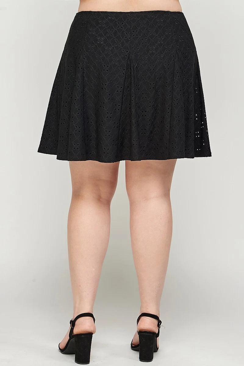 Plus Black Knit Eyelet A-line Skirt