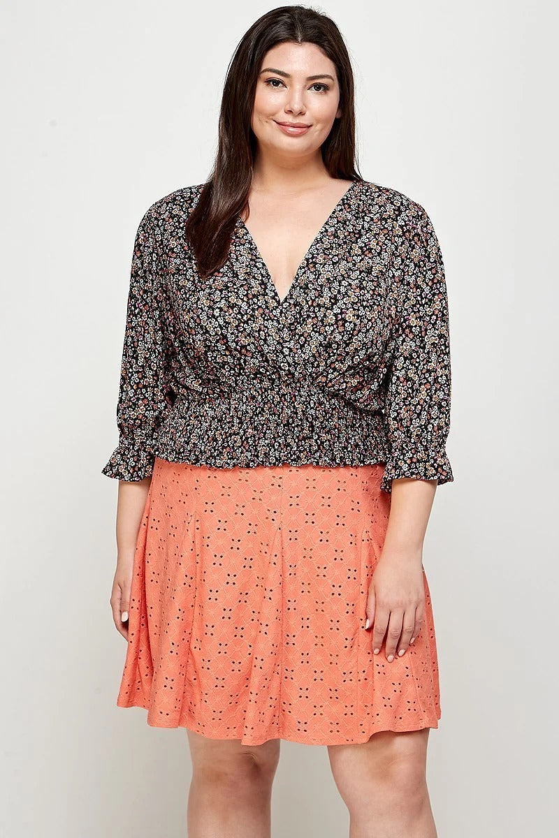 Plus Black Ditsy Floral Print Blouse Top