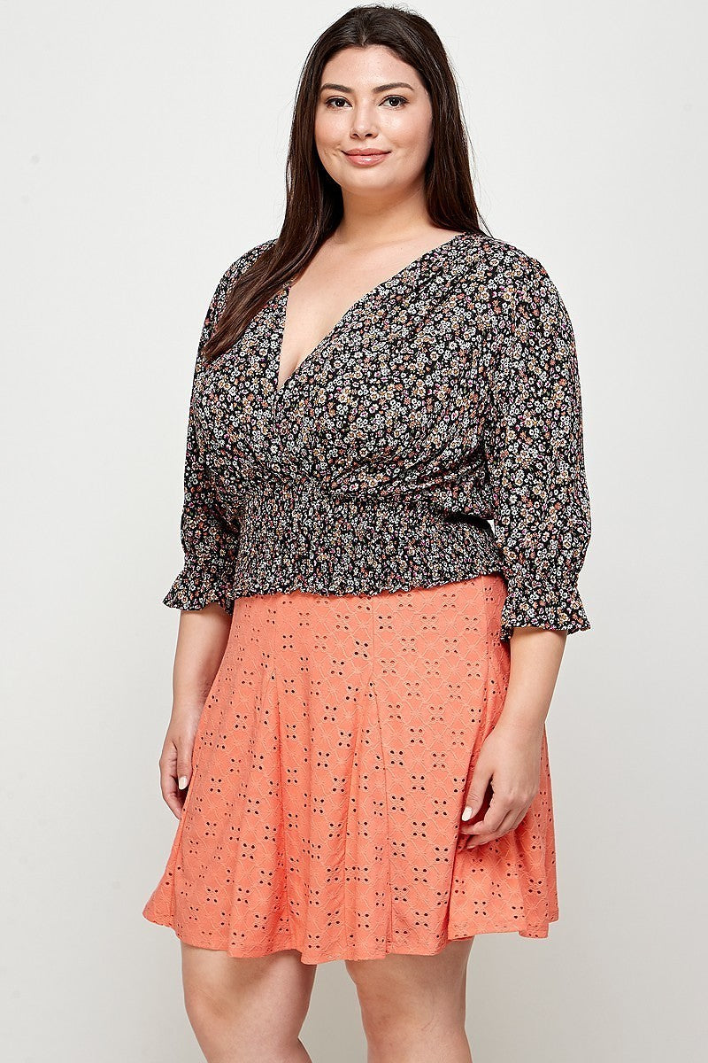 Plus Black Ditsy Floral Print Blouse Top