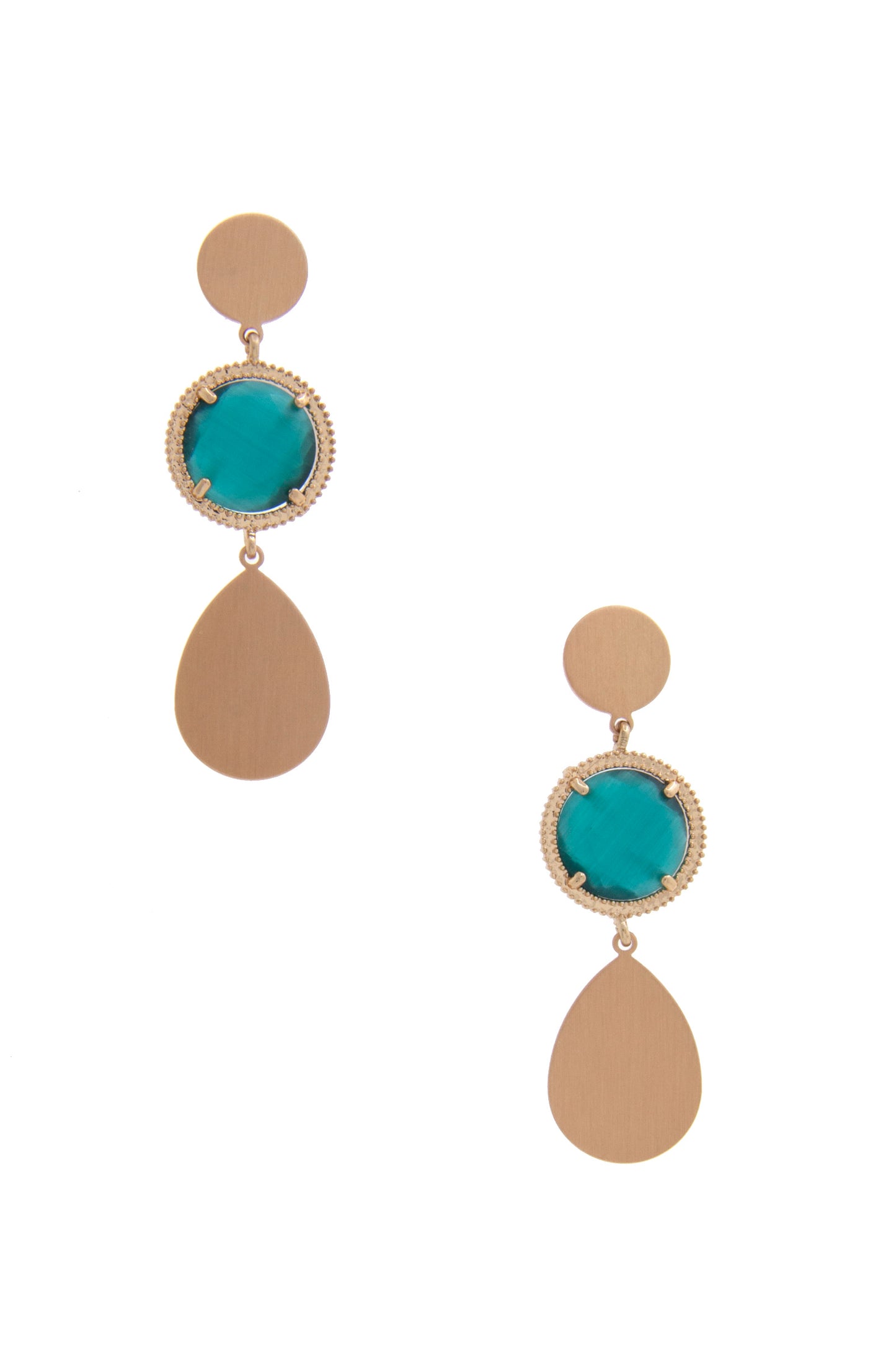 Round Gem Teardrop Dangle Earrings in Green, Navy, and Brown