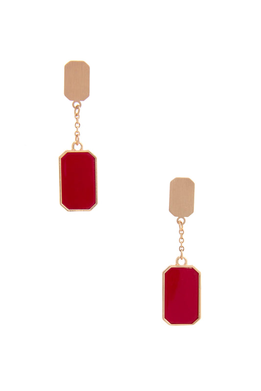 Gem Emerald Shape Dangle Earrings in Red and Brown
