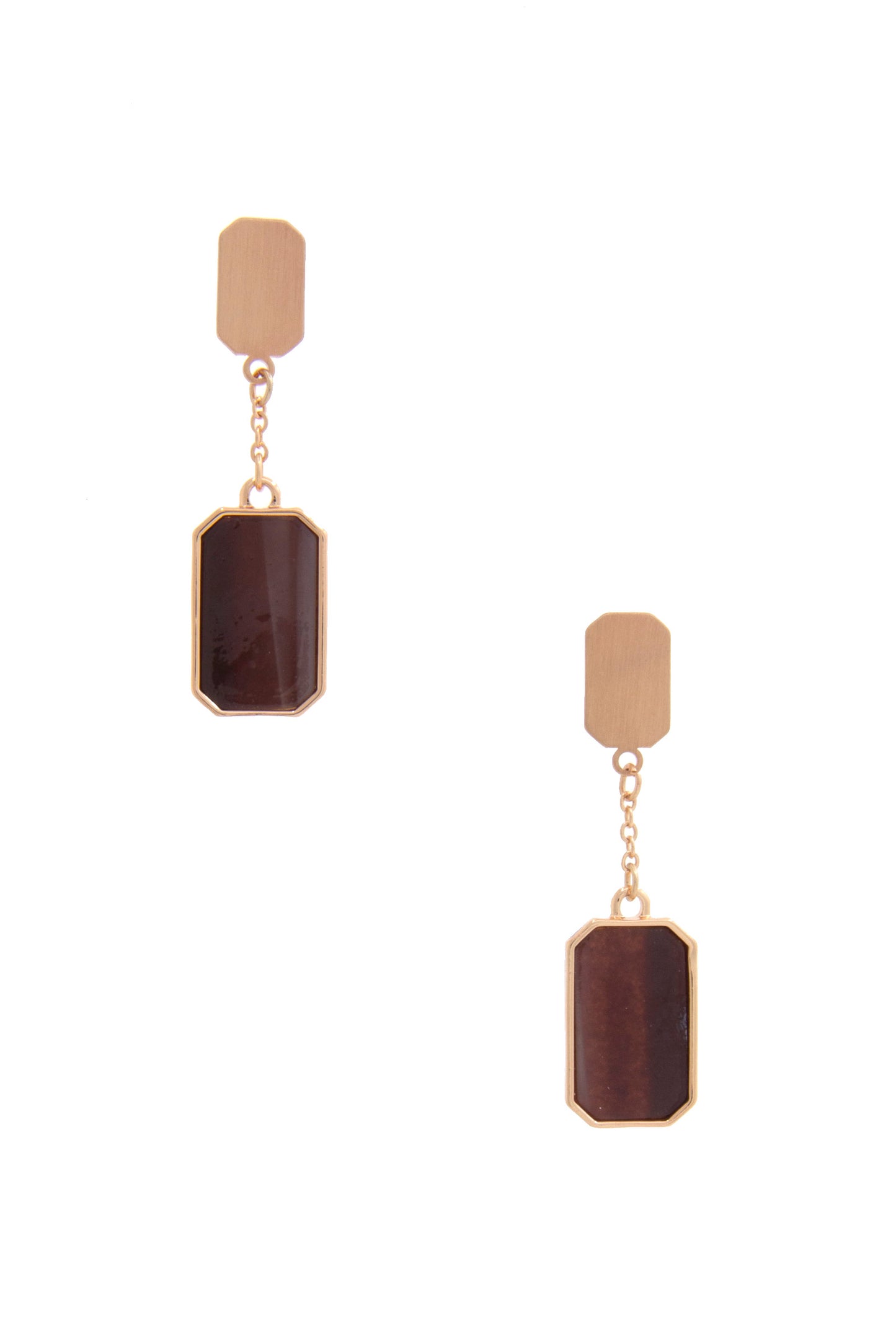 Gem Emerald Shape Dangle Earrings in Red and Brown