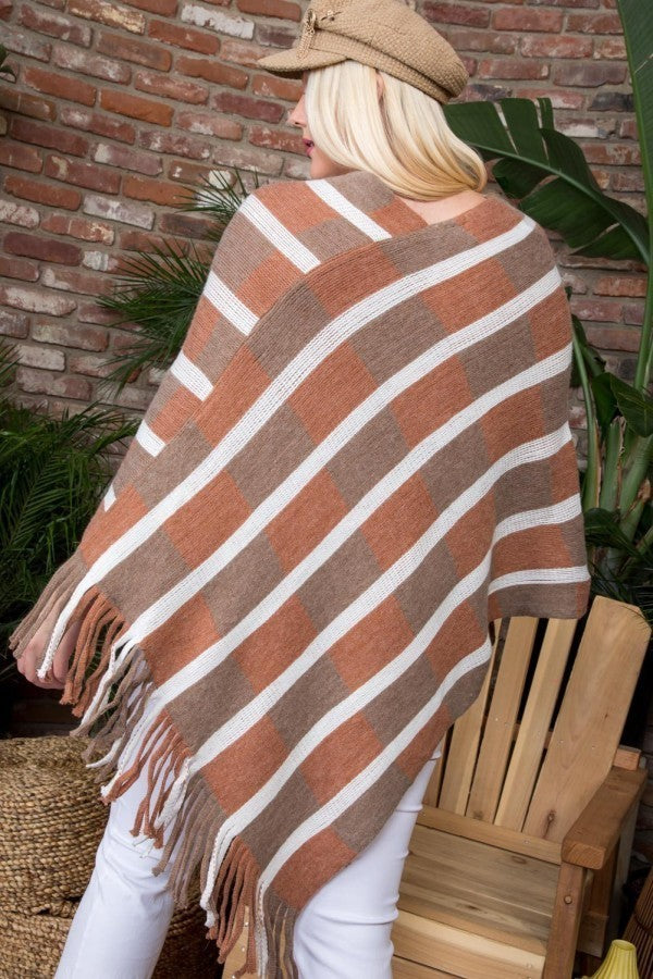 Bottom Tassel Edge Multi Color Poncho