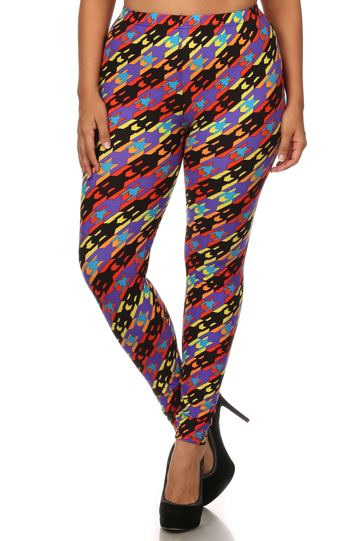 Plus Bright Retro Print Full Length High Waist Leggings