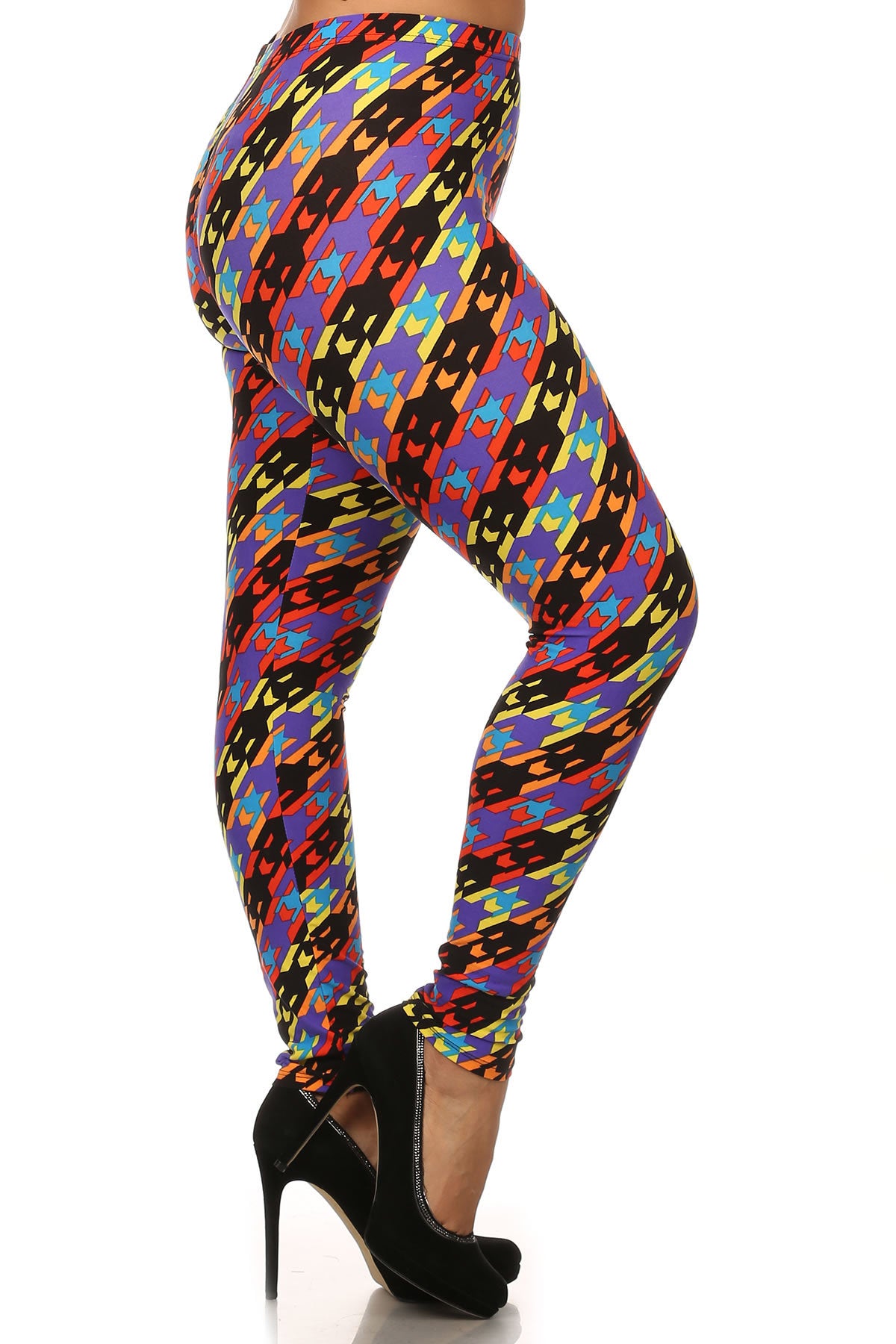 Plus Bright Retro Print Full Length High Waist Leggings