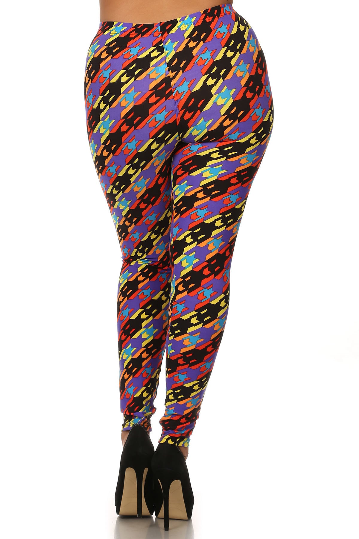 Plus Bright Retro Print Full Length High Waist Leggings