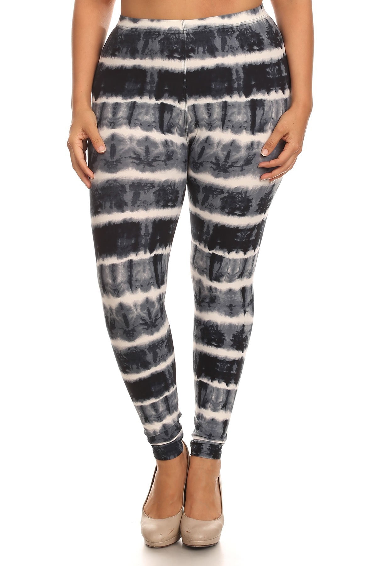 Plus Dark Tie Dye Print Full Length Leggings