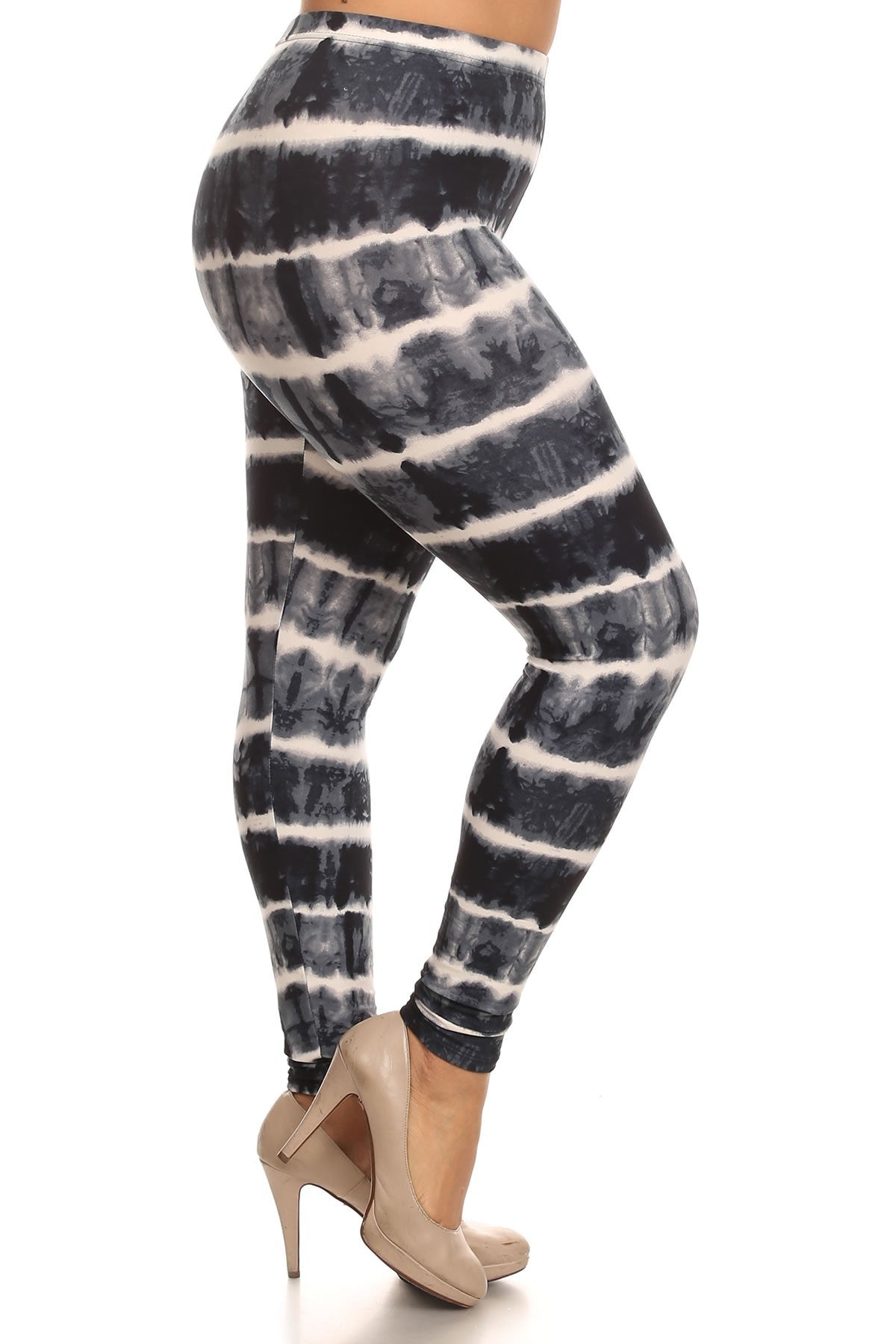 Plus Dark Tie Dye Print Full Length Leggings