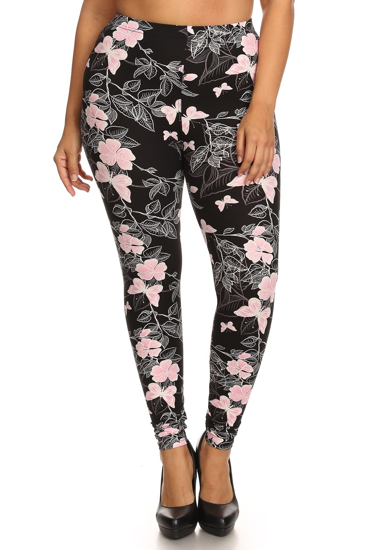 Plus Butterfly Graphic Printed Knit Leggings