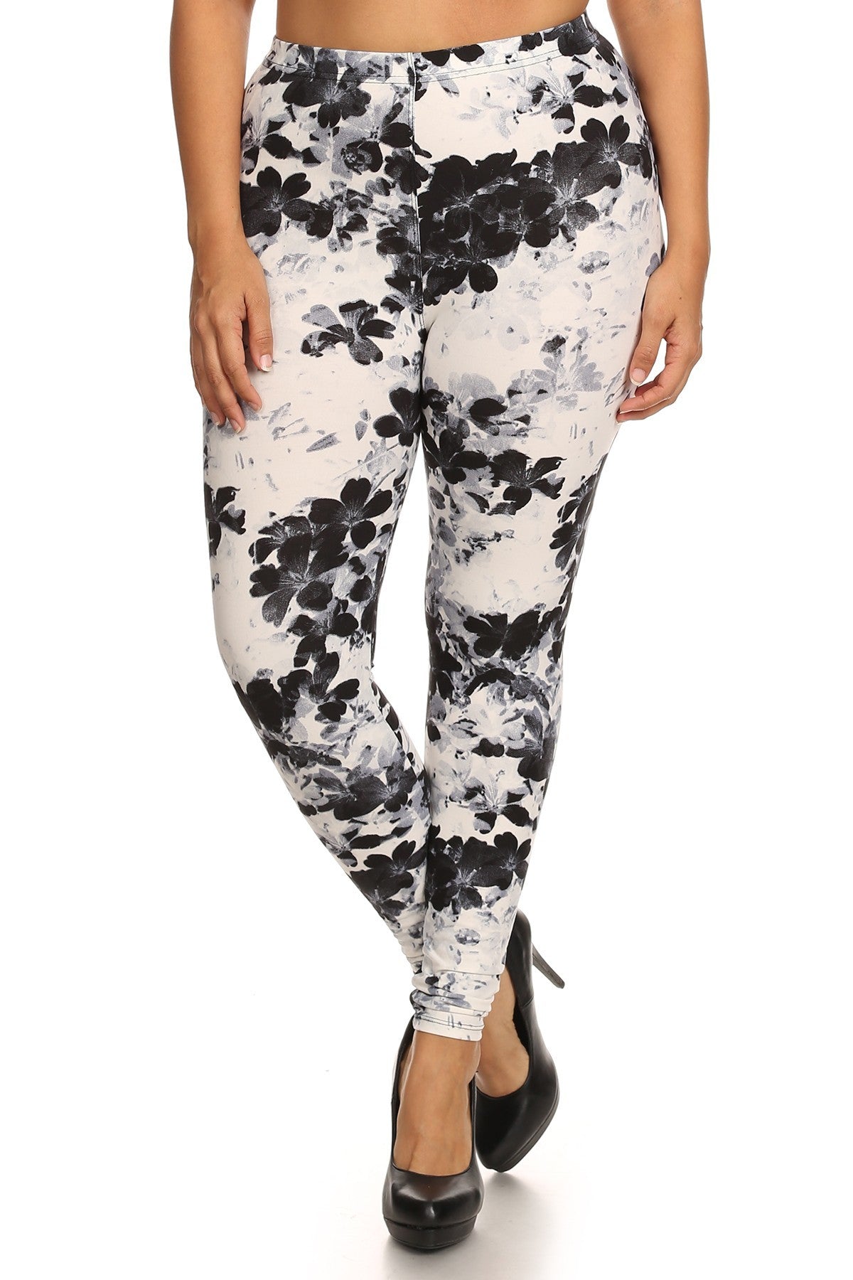 Plus Floral Graphic Printed Knit Leggings with Peach Skin Fabric