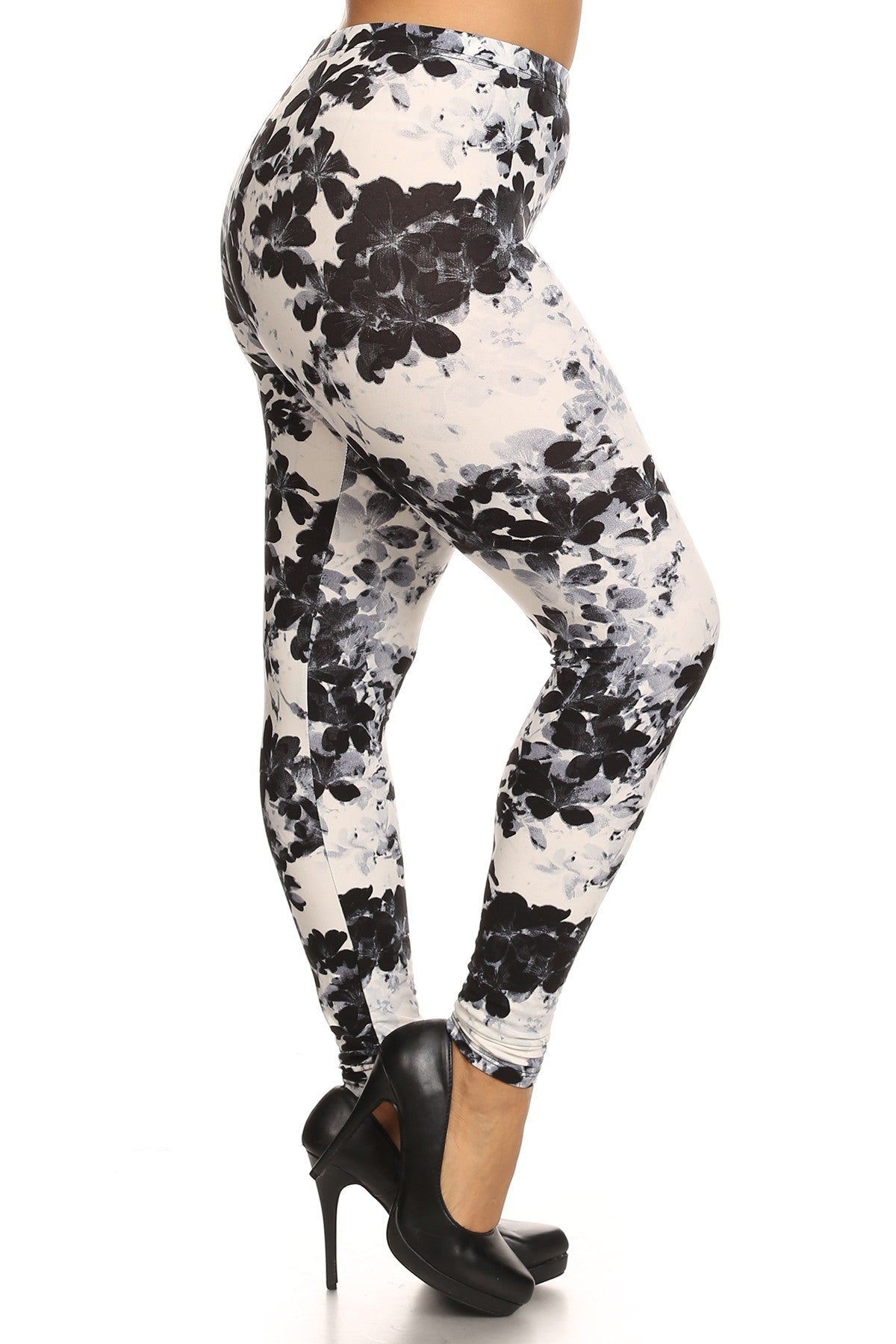 Plus Floral Graphic Printed Knit Leggings with Peach Skin Fabric