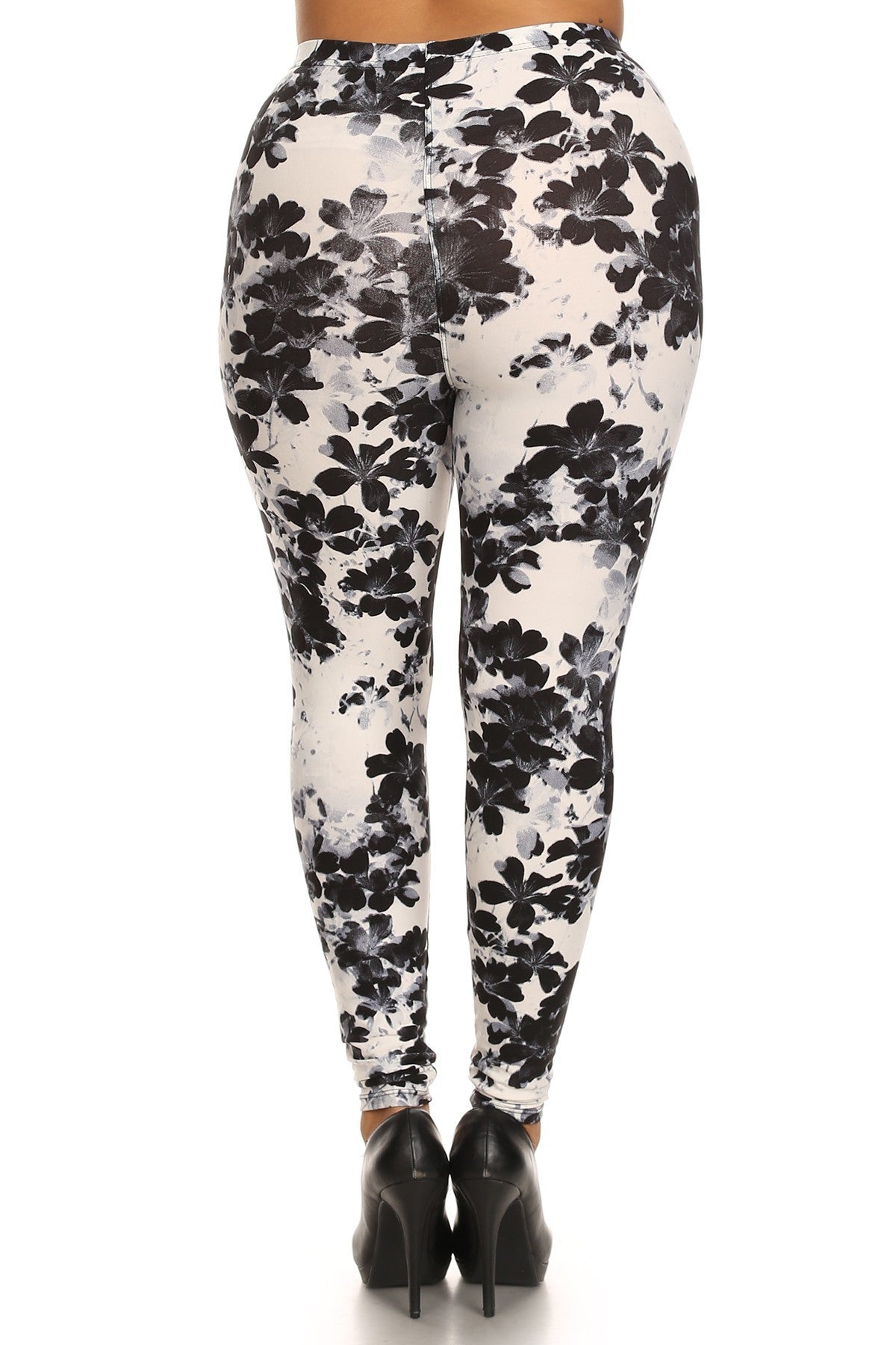 Plus Floral Graphic Printed Knit Leggings with Peach Skin Fabric