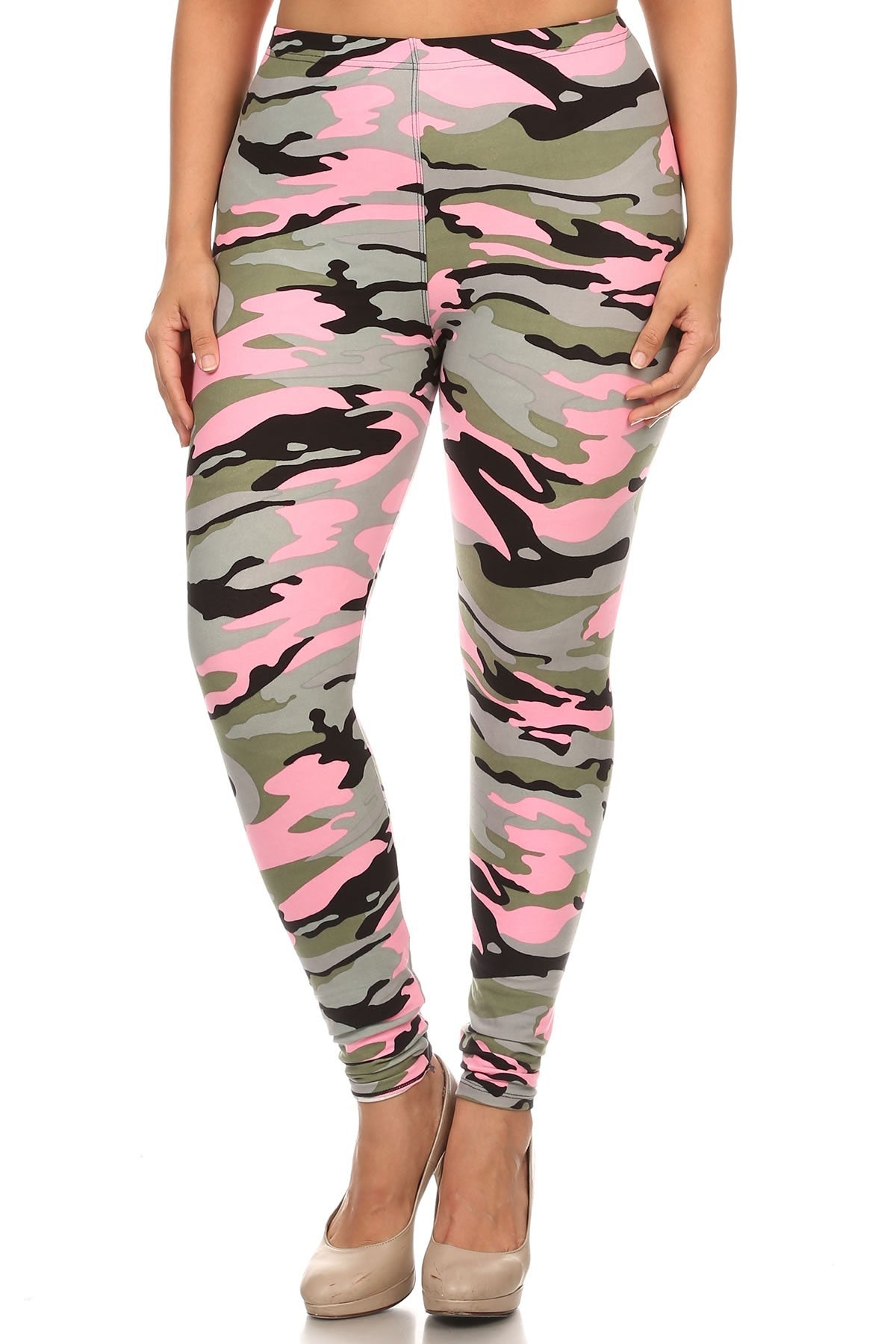 Plus High Waist Camouflage Printed Knit Leggings