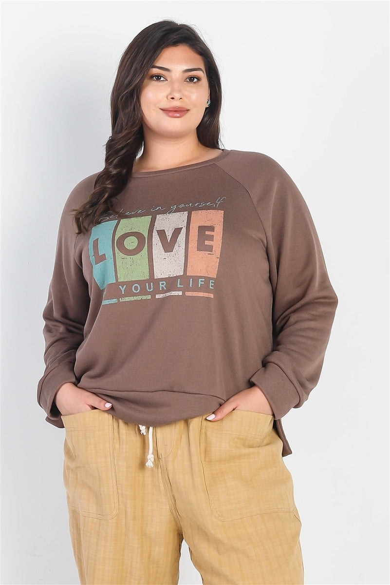 Plus Cocoa 'Believe In Yourself' Long Sleeve Top, Love Motif