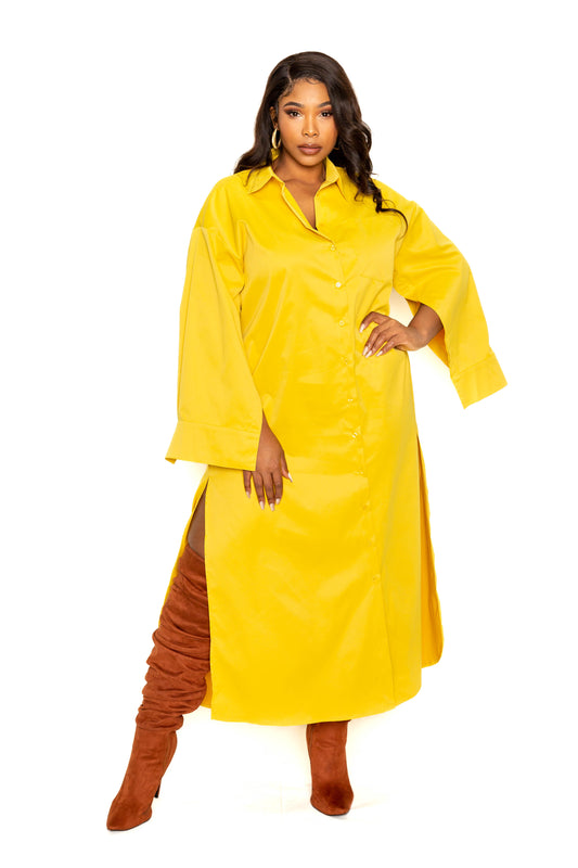 Plus Mustard Cape Sleeve Shirt Dress