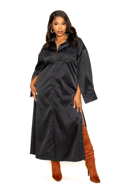 Plus Black Cape Sleeve Shirt Dress